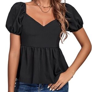 Elegant Black Puff Sleeve Top Blouse
